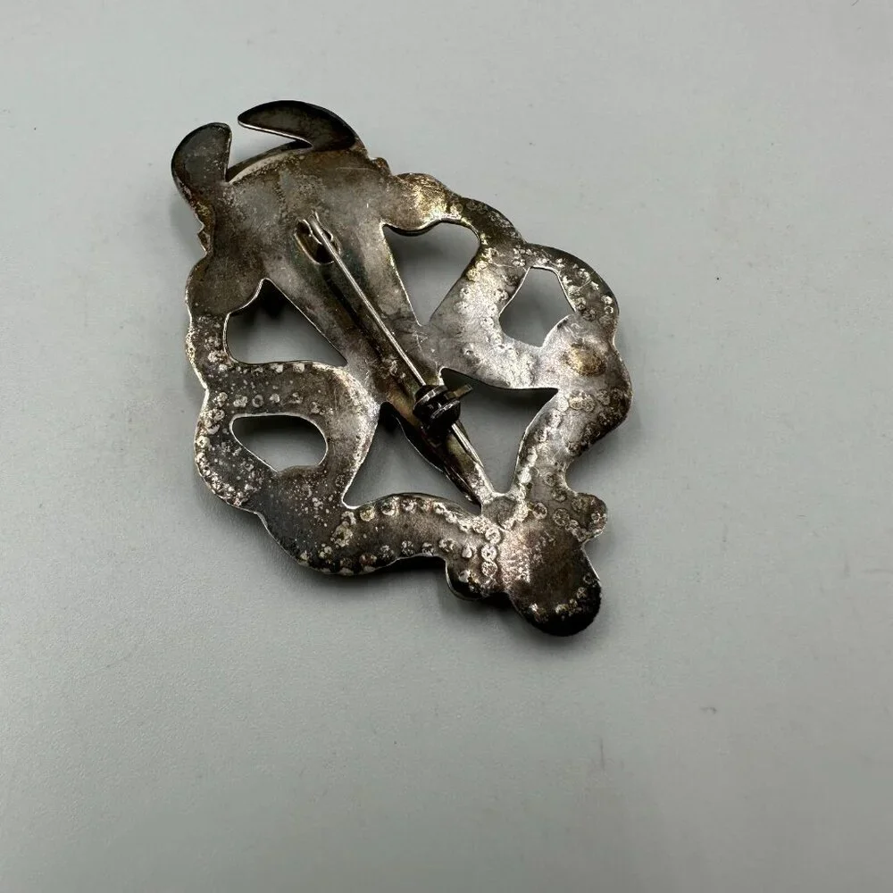 Vintage Mask Brooch Sterling Silver Tribal Face Figural Abstract Ethnic Artisan